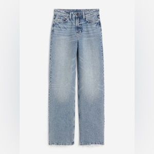 H&M Wide Ultra High Waisted Jeans - Light Denim Blue Straight Distressed Jeans